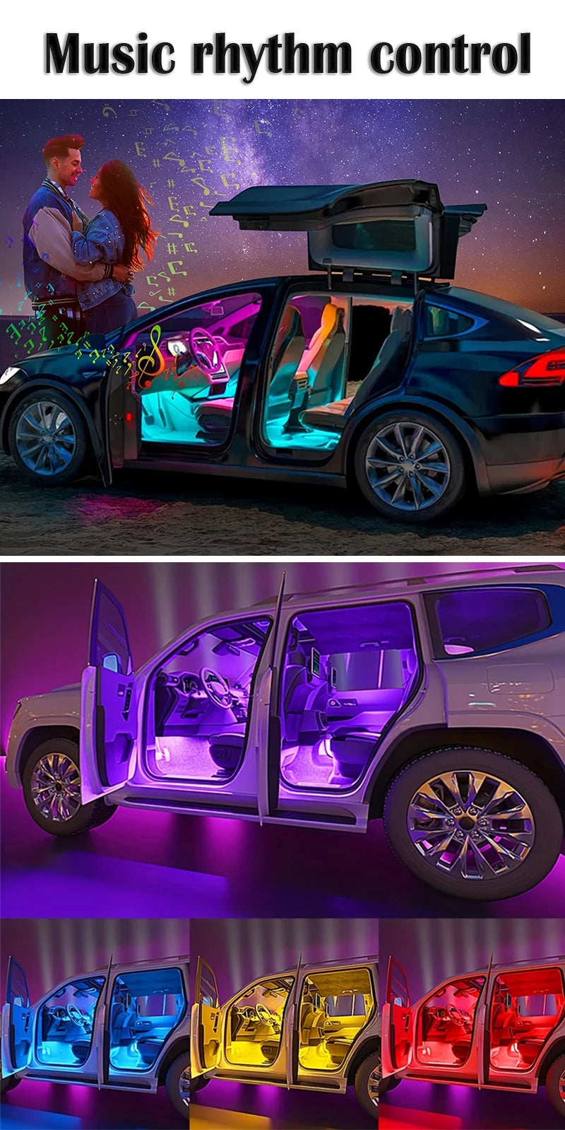 RGB Car Light Strip – Music Sync, App Control, Multi-Color LED Interior Glow