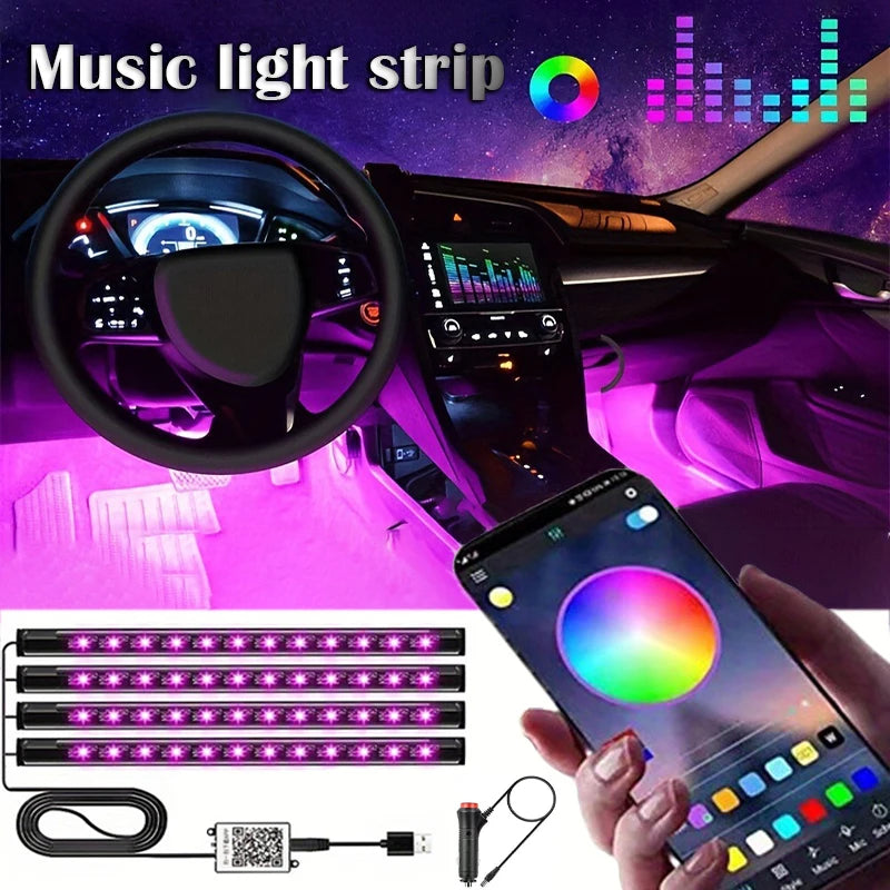 RGB Car Light Strip – Music Sync, App Control, Multi-Color LED Interior Glow