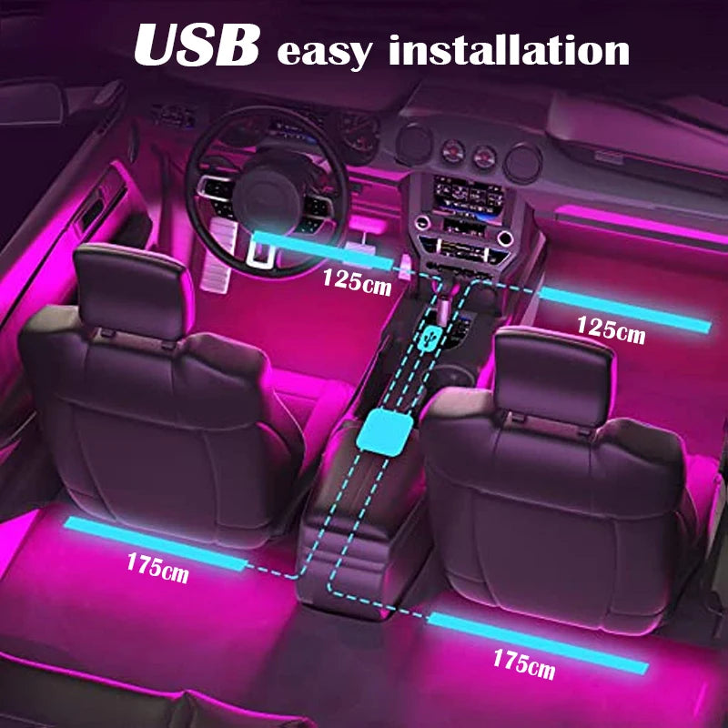 RGB Car Light Strip – Music Sync, App Control, Multi-Color LED Interior Glow