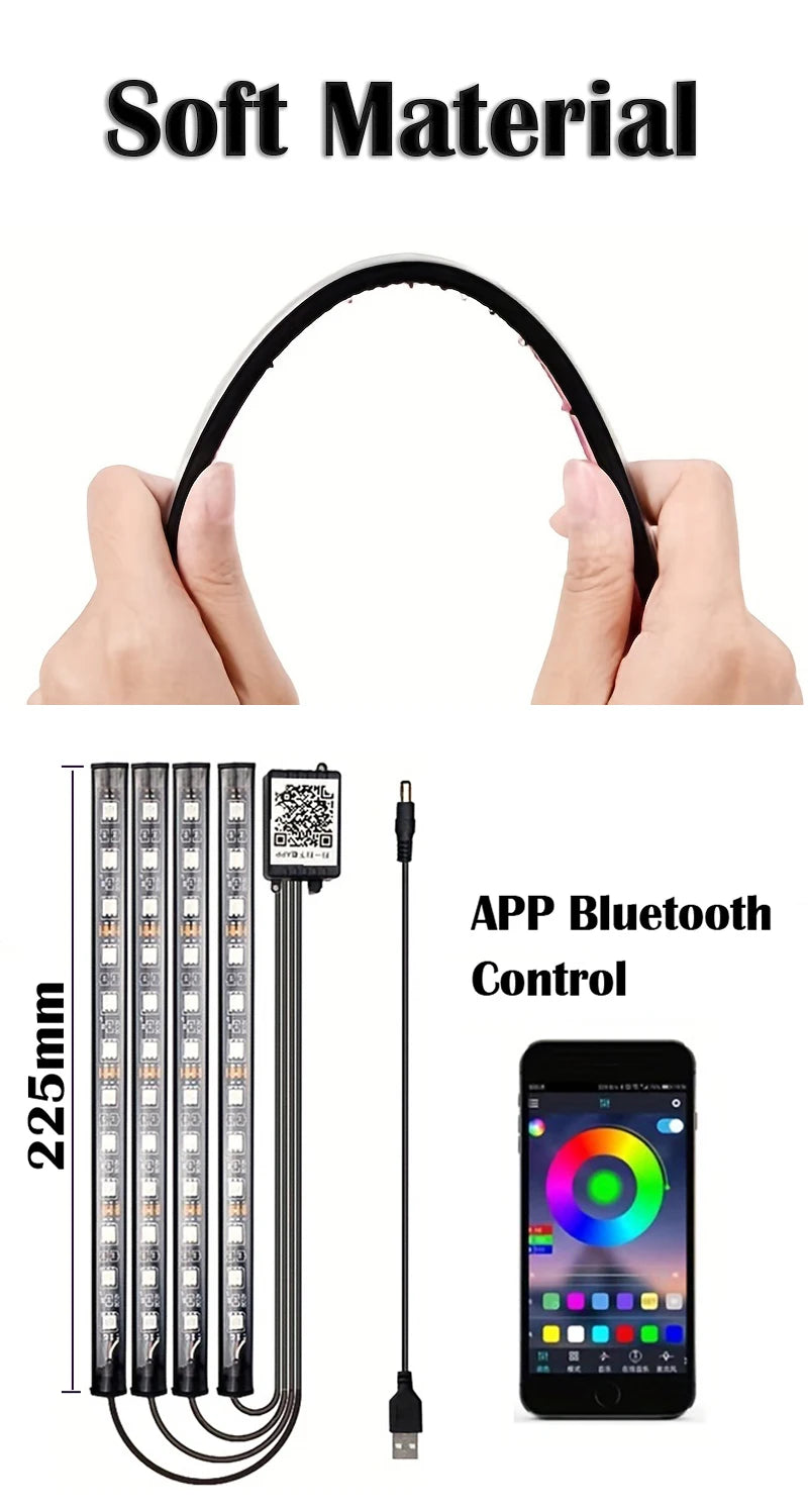 RGB Car Light Strip – Music Sync, App Control, Multi-Color LED Interior Glow